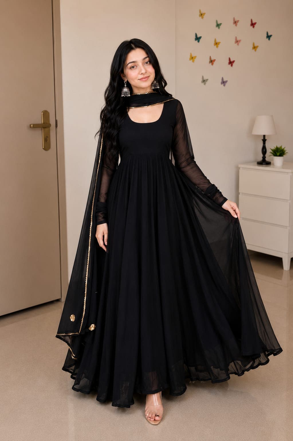 Women's Black Georgette Anarkali Suit with Dupatta | Elegant Party Wear Ethnic Outfit