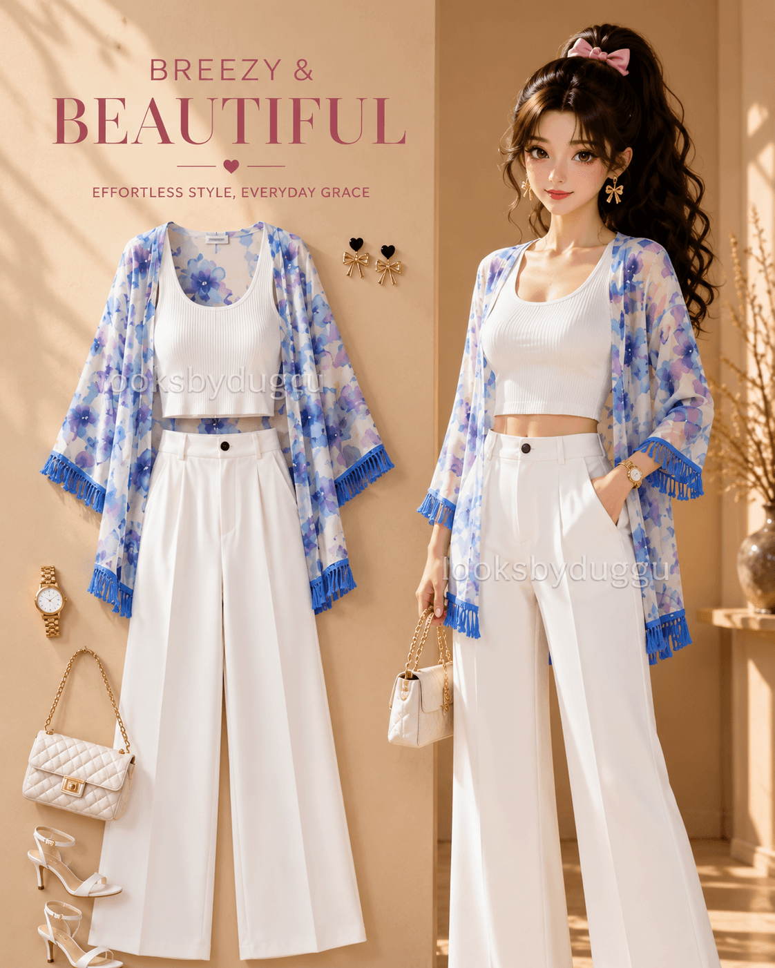Blue Floral Tassel Shrug